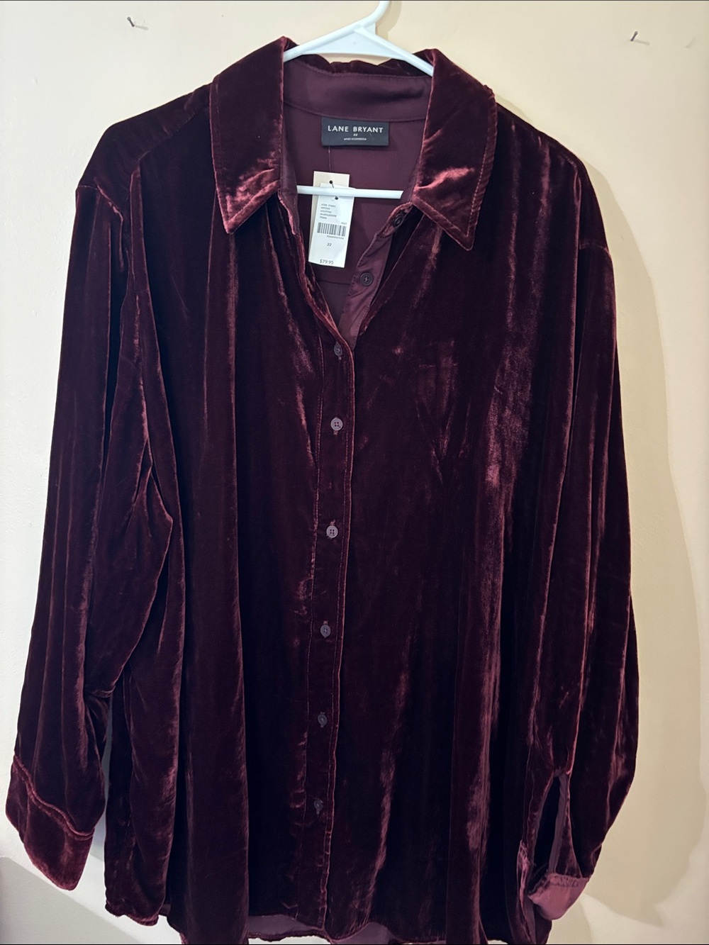 Lane Bryant Women’s Velvet Button-Down Shirt - Burgundy